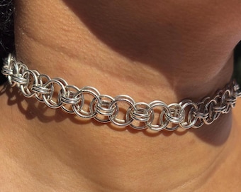 Silver Helm Chain Choker, Mirror Polished Collar, Handmade Sterling Silver Necklace, Specialized Chain Jewelry, 0.5 Inches Wide