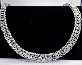 Sterling Silver Half Persian Chain, Handmade 925 Silver Necklace, 0.4 Inches Wide, Mirror Polish