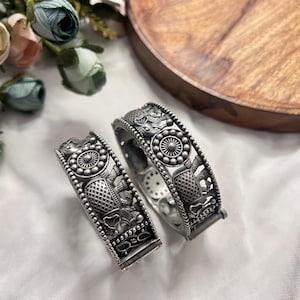 Elephant designed Oxidised German Silver Openable Bangles | Antique Tribal Kada | Ethnic Handmade Jewelry