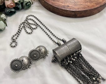 Oxidized Silver Tribal Necklace & Jhumka Earrings Set