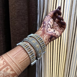 Dual Tone German Silver Bangle Set: Adjustable Boho Tribal Kada