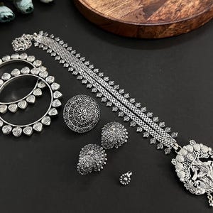 Oxidised German Silver Jewellery Set | Pendant Necklace & Earrings Combo | Bohemian Tribal Jewelry | Festival Gift for Her | Indian Jewelry