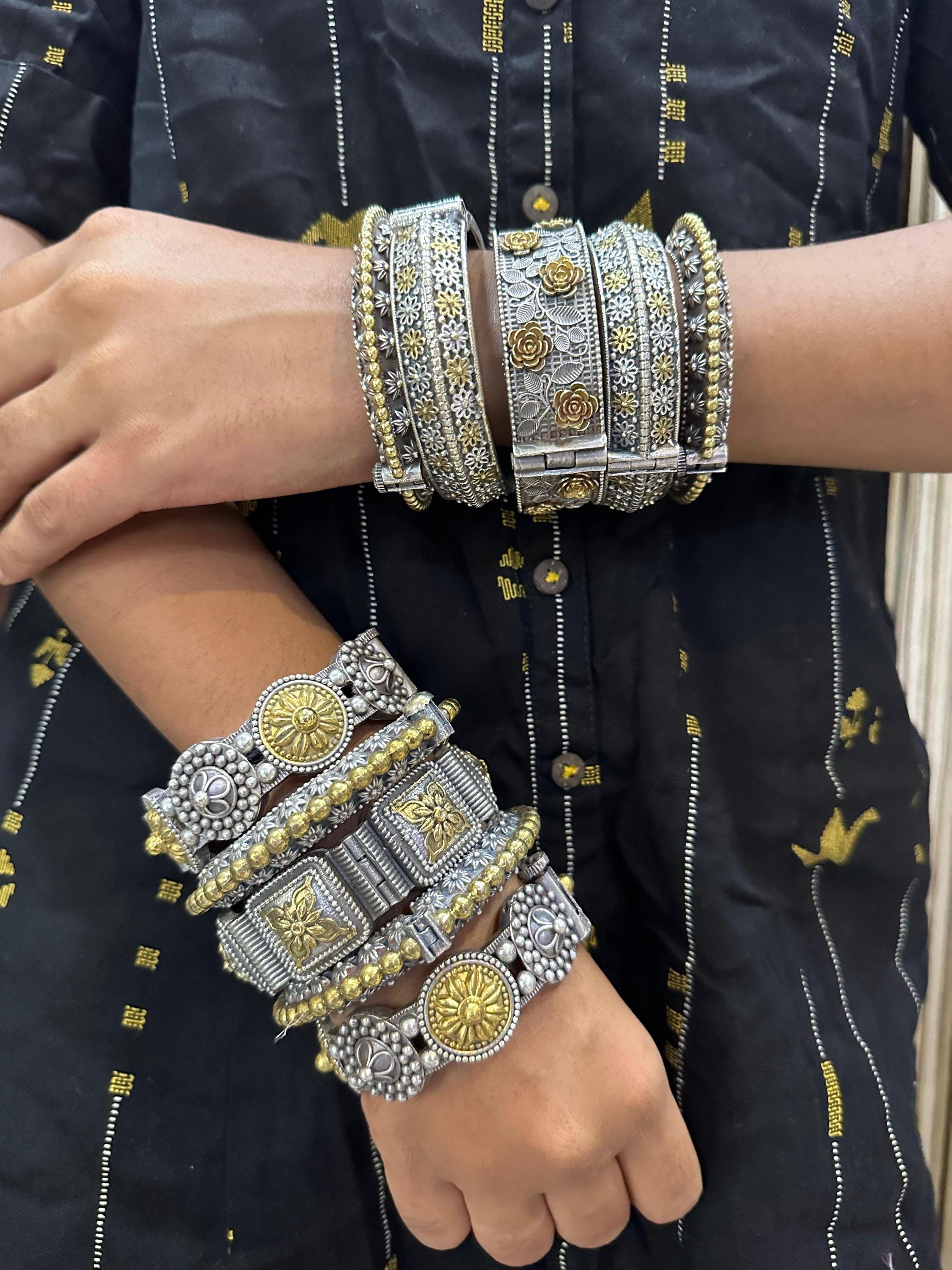 Dual Tone Indian Bangles Set: Traditional Indian Jewelry, 10-piece