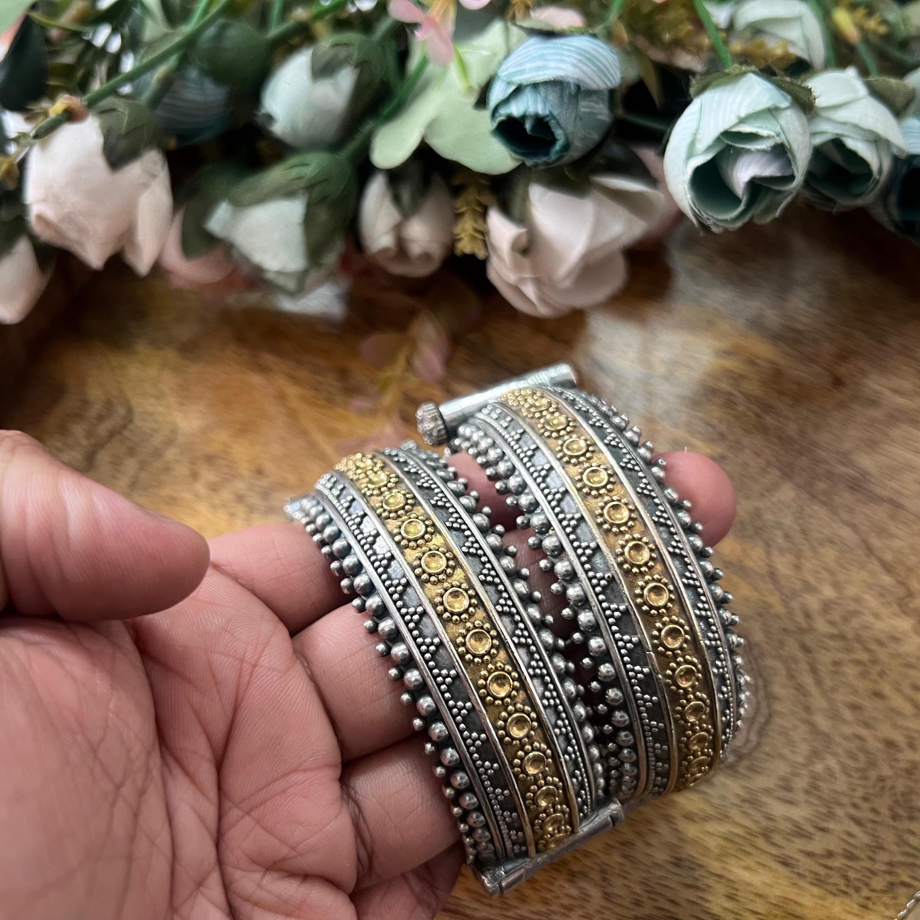 German Silver Dual Tone Openable Screwable Kada Bracelet