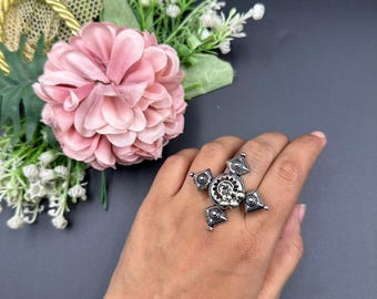 Oxidized Silver Statement Ring | Adjustable Boho Tribal Jewelry