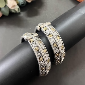 Dual Tone German Silver Kada: Handmade Tribal Bangle, Adjustable Ethnic Jewelry