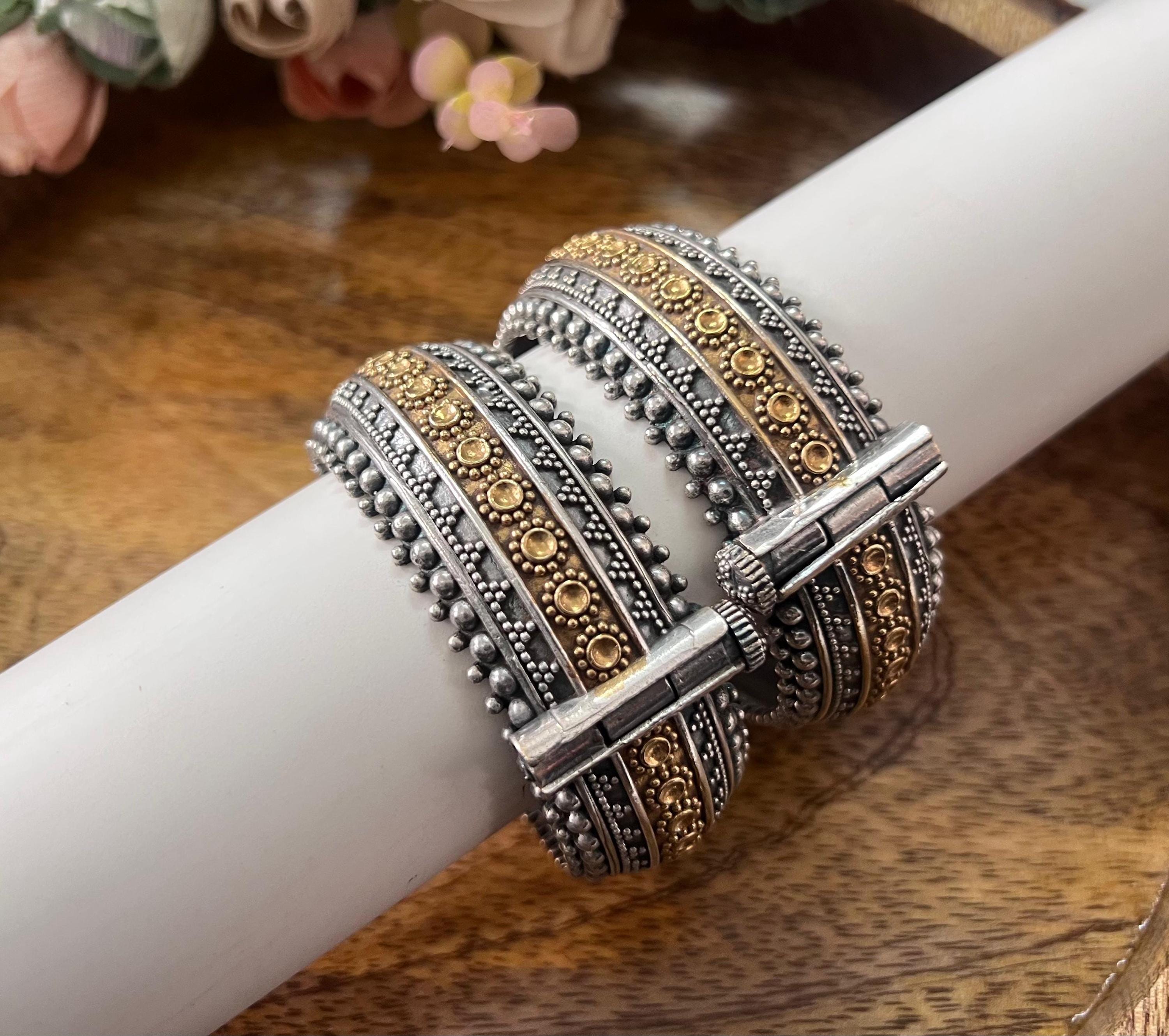 German Silver Dual Tone Openable Screwable Kada Bracelet