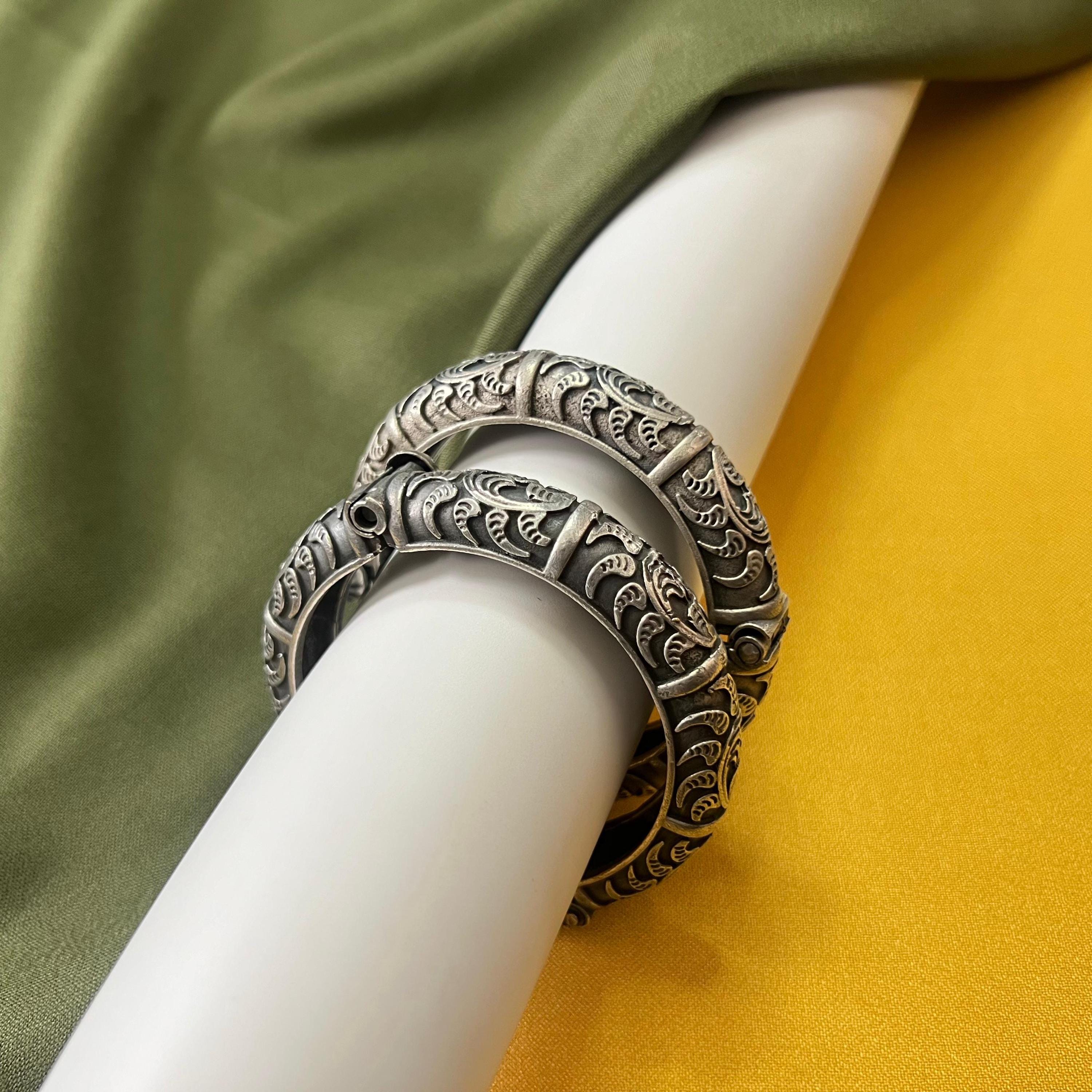 German Silver Replica Bangles Set | 5-piece Openable Stackable
