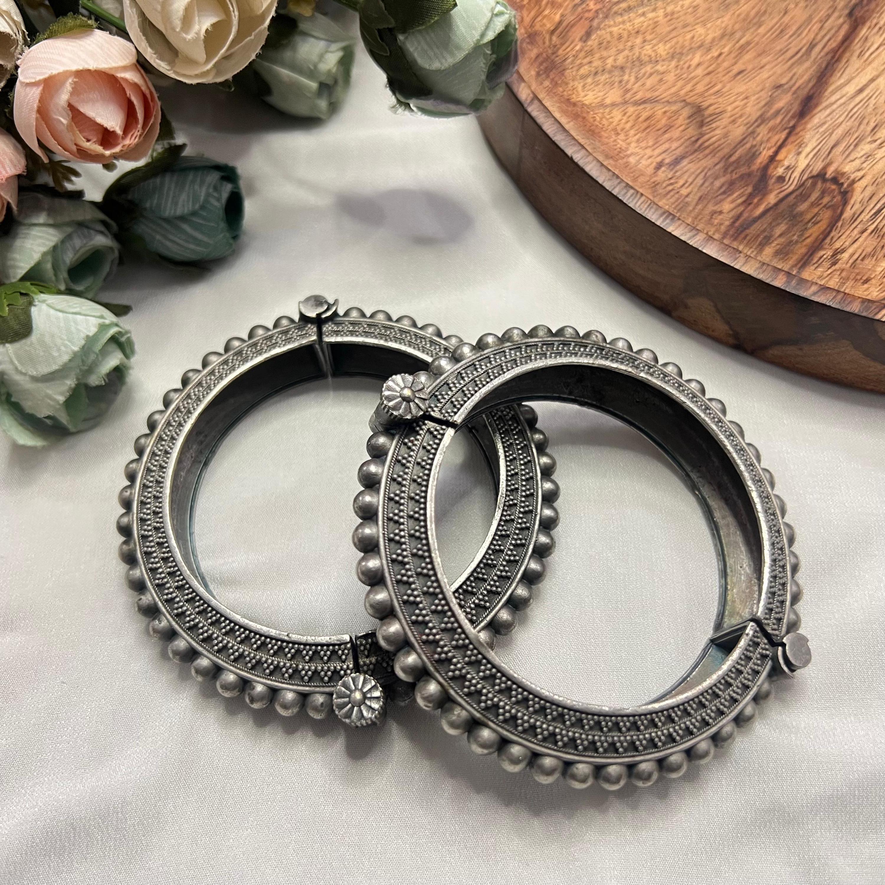 Replica Oxidised German Silver Bangles | Traditional Openable Kada