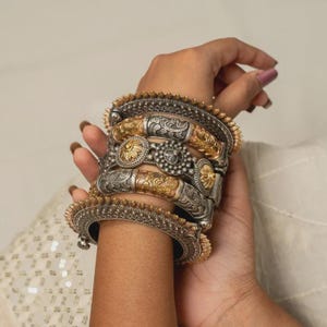 Dualtone Oxidized Bangles: Openable Antique Finish Indian Kada Set