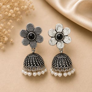Oxidised Silver Ruby Stone Statement Earrings