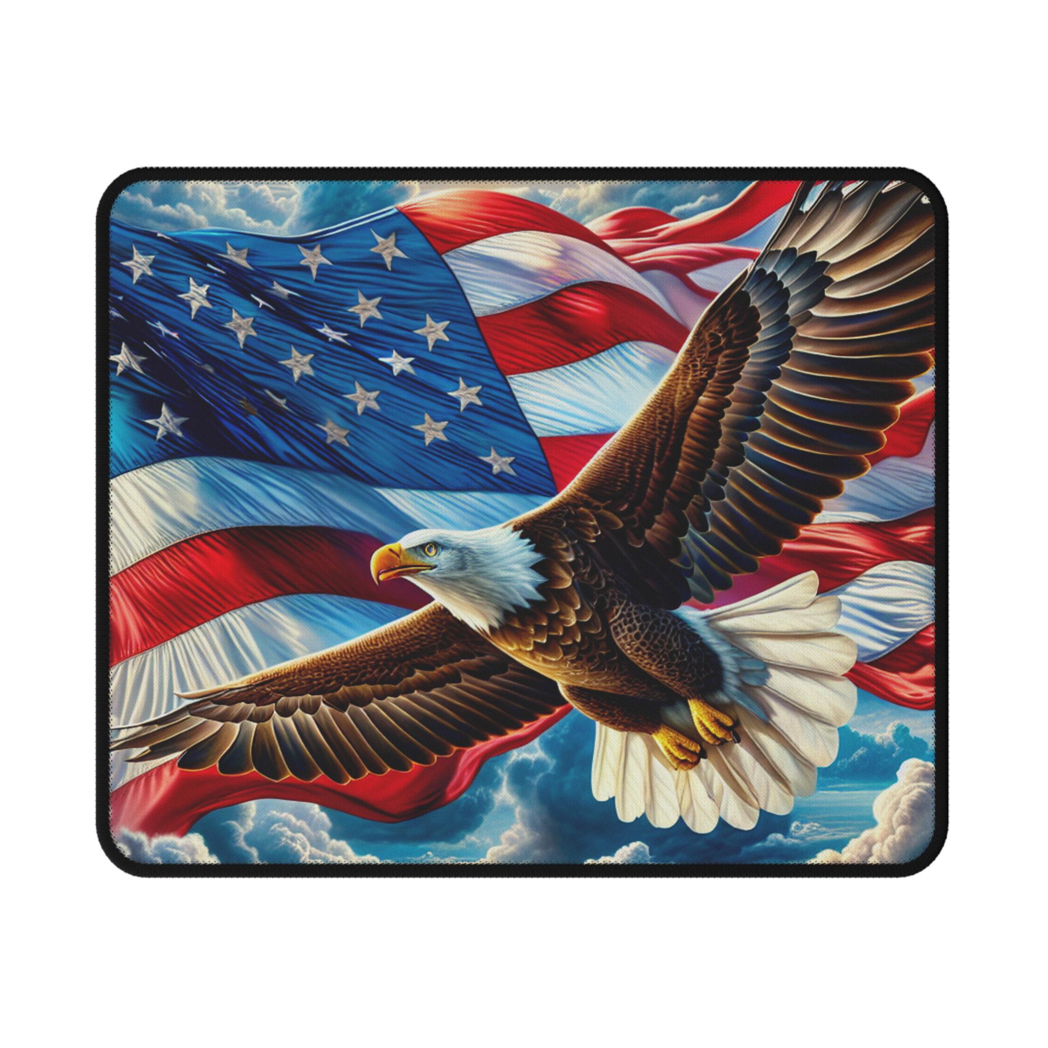 Gaming Mouse Pad, American Flag Eagle Clouds Design, Patriotic Desk Mat, Stars Stripes Office Decor, Non-Slip Mousepad, Gift for Gamers