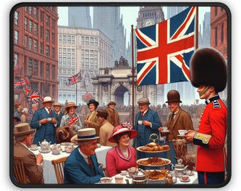 Mouse Pad, Vintage London Tea Time Design, Desk Decor, Office Accessories, Computer Gaming Accessories, Gift for Gamers