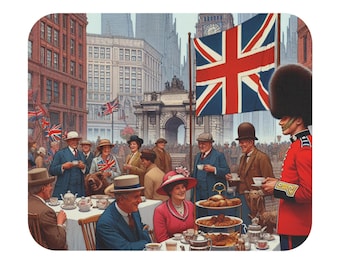 Mouse Pad (Rectangle) - Vintage London Tea Time Decor, Desk Mat, Computer Accessories, Office Supplies, Home Office Decor