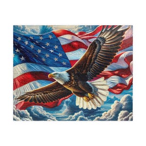 Jigsaw Puzzle, American Flag Eagle Clouds Design, Patriotic 4th of July Gift, Mind Game, Artwork Hobby, Family Activity, Educational Toy