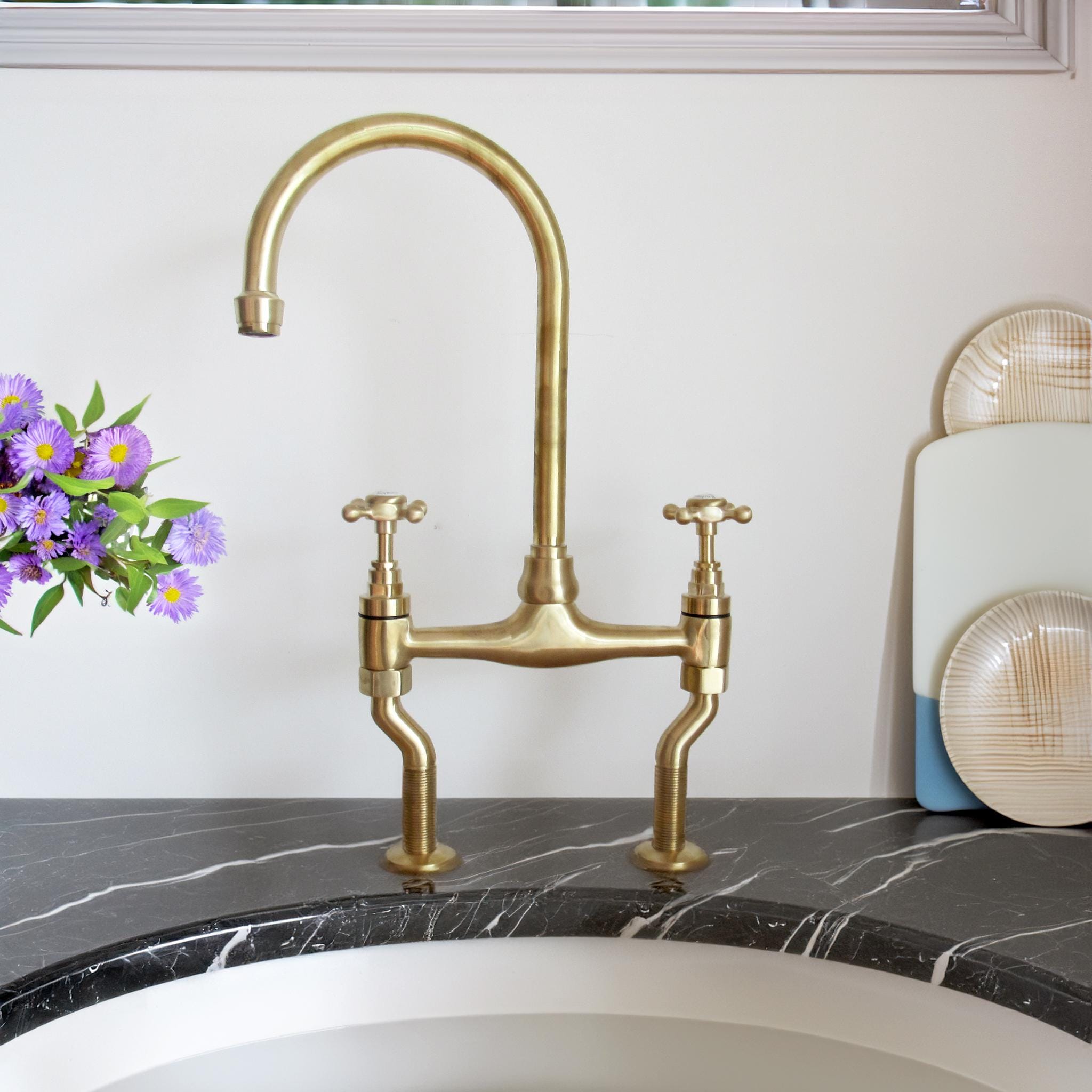 Unlacquered Brass Bridge Kitchen Tap | Traditional Design With Patina ...