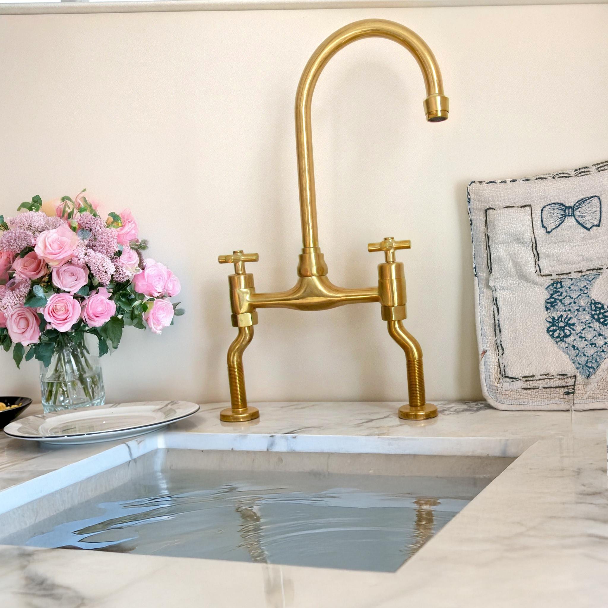 Handcrafted Unlacquered Brass Faucet | Bridge Design for Kitchen Sink ...