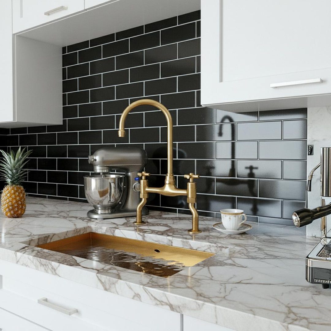 Authentic Unlacquered Brass Bridge Faucet | Antique-style Kitchen Tap ...