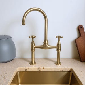 Handcrafted Unlacquered Brass Faucet | Bridge Design for Kitchen Sink | Antique Farmhouse Tap