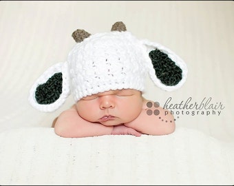 Baby Goat hat, Billie Goat, Crochet baby hat, photo props, baby shower gift, farm baby hat, crochet baby hat, newborn baby goat,