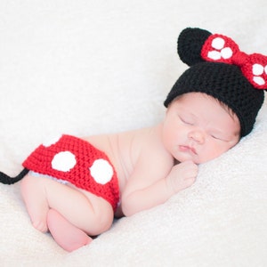 Baby girl hat, Minnie Mouse, Crochet Minnie Mouse, Disney Baby, Disney Nursery, photography prop, coming home outfit, baby shower gift, baby image 1