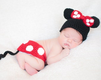 Baby girl hat, Minnie Mouse, Crochet Minnie Mouse, Disney Baby, Disney Nursery, photography prop, coming home outfit, baby shower gift, baby