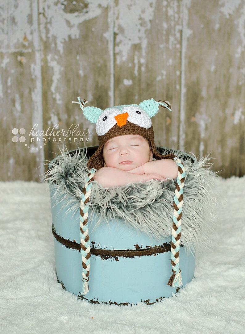 Baby boy hat, baby girl hat, crochet owl hat, owl, photo prop, baby shower gift, coming home outfit, mint chocolate, crochet newborn image 5