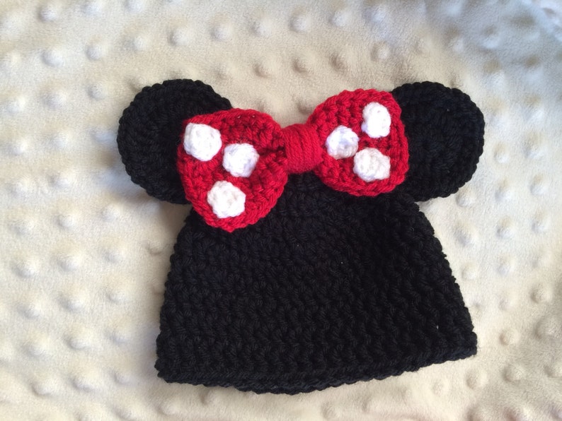 Baby girl hat, Minnie Mouse, Crochet Minnie Mouse, Disney Baby, Disney Nursery, photography prop, coming home outfit, baby shower gift, baby image 4