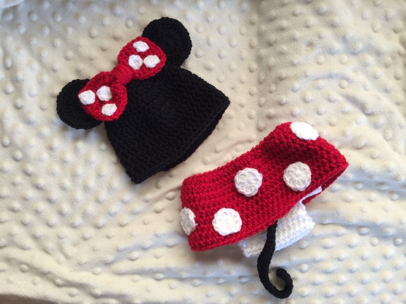 Baby girl hat, Minnie Mouse, Crochet Minnie Mouse, Disney Baby, Disney Nursery, photography prop, coming home outfit, baby shower gift, baby image 3