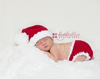 Baby Boy Hat, baby girl hat, crochet santa set, santa hat, photo prop, baby shower gift, first christmas, coming home outfit, crochet baby