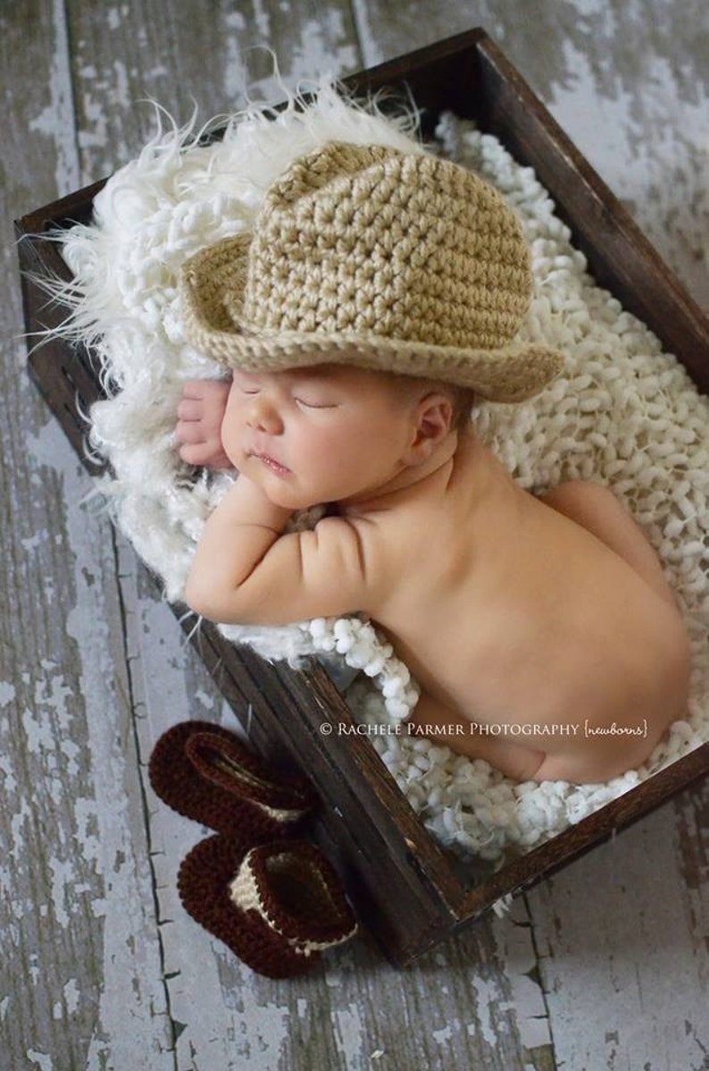 Baby boy hat, baby girl hat, crochet cowboy hat, cowboy, photo prop, baby shower gift, coming home outfit, baby cowboy hat, crochet newborn image 2