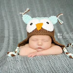 Baby boy hat, baby girl hat, crochet owl hat, owl, photo prop, baby shower gift, coming home outfit, mint chocolate, crochet newborn image 4