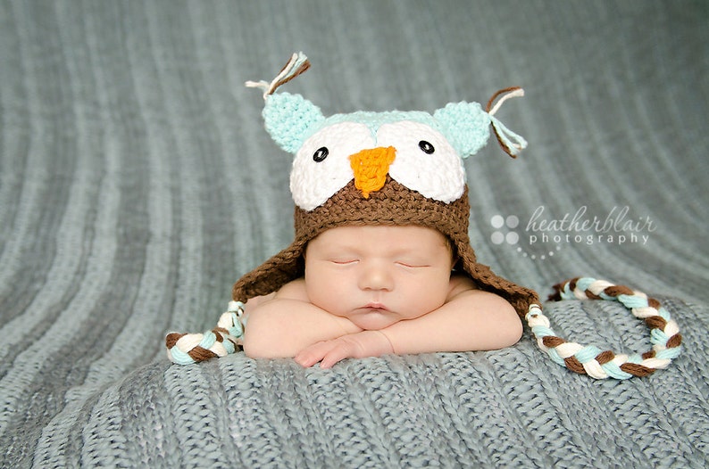 Baby boy hat, baby girl hat, crochet owl hat, owl, photo prop, baby shower gift, coming home outfit, mint chocolate, crochet newborn image 4