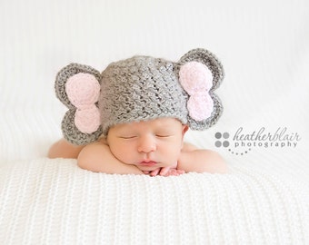 Babymössa pojke, babymössa flick, virkad elefantmössa, elefant, fotorekvisita, babyshowerpresent, coming home-outfit, elefantbarnrum