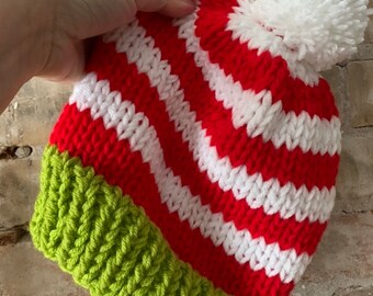 Grinch hat, knit hat, knit beanie, winter accessory, chunky hat, chunky knit, bulky knit, winter accessory, grinch beanie, Christmas hat