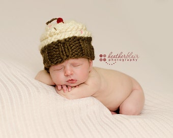 Baby boy hat, baby girl hat, cupcake beanie, knit cupcake, cupcake, photo prop, first birthday, baby shower gift, knit newborn hat