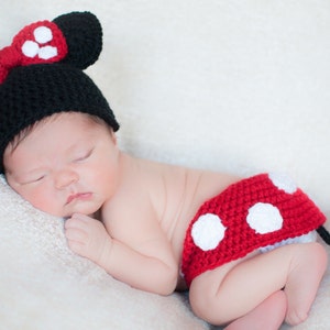 Baby girl hat, Minnie Mouse, Crochet Minnie Mouse, Disney Baby, Disney Nursery, photography prop, coming home outfit, baby shower gift, baby image 2