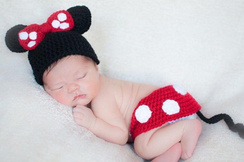Baby girl hat, Minnie Mouse, Crochet Minnie Mouse, Disney Baby, Disney Nursery, photography prop, coming home outfit, baby shower gift, baby image 2