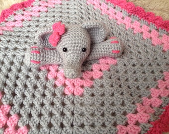 Crochet Elephant Lovey, Security Blanket, baby shower gift, elephant nursery, elephant baby gift, photo prop, crochet blanket, baby, newborn