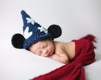 Baby boy hat, baby girl hat, crochet sorcerer mouse, photo prop, baby shower gift, Mickey Mouse, crochet newborn hat, disney nursery