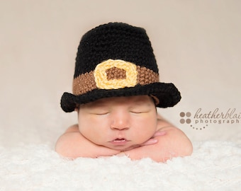 Baby boy hat, baby girl hat, crochet pilgrim hat, pilgrim, photo prop, thanksgiving, photo prop, baby shower gift, first thanksgiving