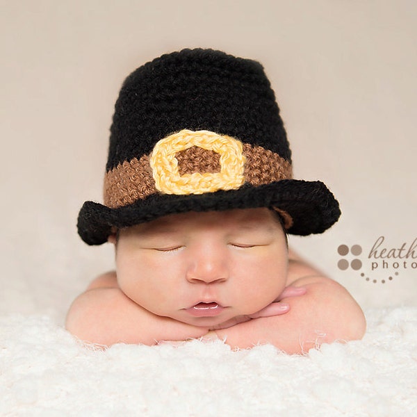 Sombrero de niño del bebé, sombrero de la muchacha del bebé, crochet el sombrero de peregrino, peregrino, apoyo de foto, acción de gracias, prop de la foto, regalos de bebé, primera acción de gracias