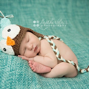 Baby boy hat, baby girl hat, crochet owl hat, owl, photo prop, baby shower gift, coming home outfit, mint chocolate, crochet newborn image 3