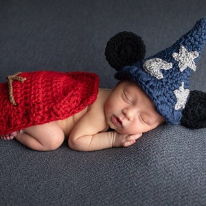 Baby boy hat, baby girl hat, crochet sorcerer mouse, photo prop, baby shower gift, Mickey Mouse, crochet newborn hat, disney nursery