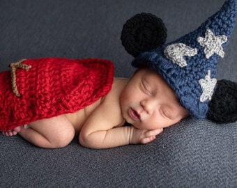 Baby boy hat, baby girl hat, crochet sorcerer mouse, photo prop, baby shower gift, Mickey Mouse, crochet newborn hat, disney nursery