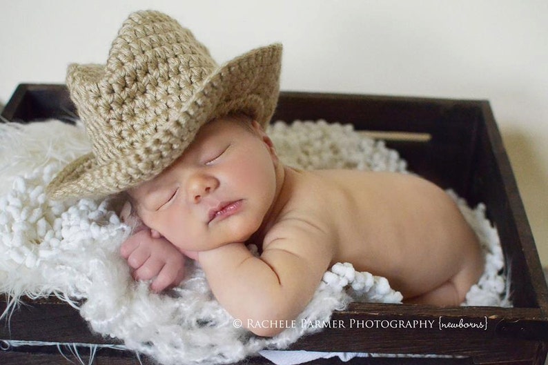 Baby boy hat, baby girl hat, crochet cowboy hat, cowboy, photo prop, baby shower gift, coming home outfit, baby cowboy hat, crochet newborn image 1