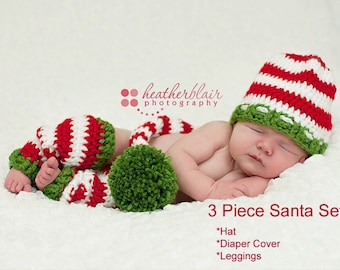 Baby boy hat, baby girl hat, crochet christmas outfit, first christmas, photo prop, baby shower gift, leg warmer, stocking cap, diaper cover