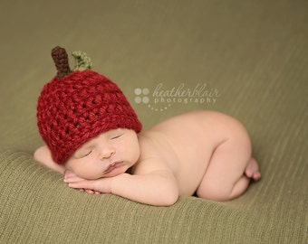 Baby boy hat, baby girl hat, crochet apple hat, apple, photo prop, baby shower gift, coming home outfit, thanksgiving, first thanksgiving