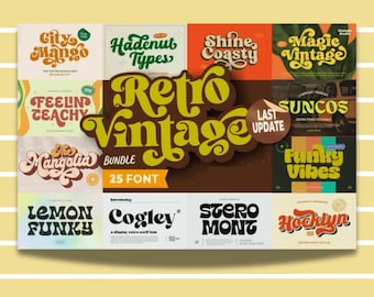 Retro Vintage Font Bundle, Font Retro Bundles, Fonts Vintage, Procreate, Retro Script, Commercial Use, 90s, 80s, 70s, 60s Font