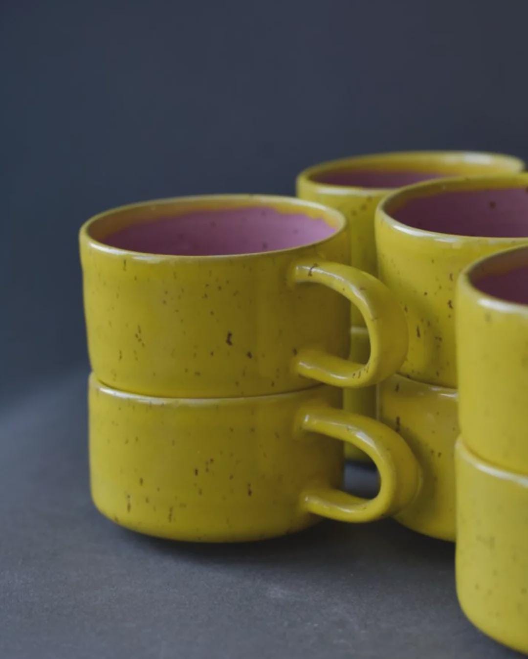 Handmade ceramic mug | Coffee cup cappuccino mug, pink yellow | Stoneware with handle | Gift